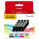 Canon CLI-281 Black, Cyan, Magenta and Yellow 4 Ink Pack, Compatible to TR8520, TR8620 Series, TS9120, and TS6210 Printers Canon