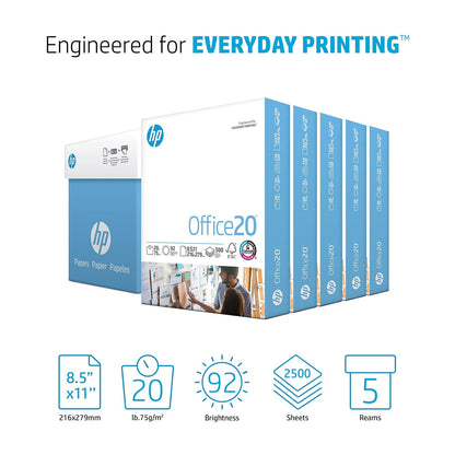 HP Printer Paper | 8.5 x 11 Paper | Office 20 lb | 5 Ream - 2,500 Sheets | 92 Bright | Made in USA - FSC Certified | 172160C