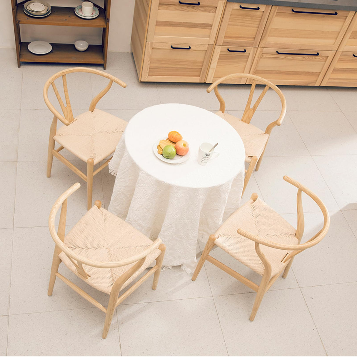 Tomile Set of 4 Wishbone Chair Solid Wood Y Chair Mid-Century Armrest Dining Chair, Hemp Seat (Ash Wood - Natural) Tomile