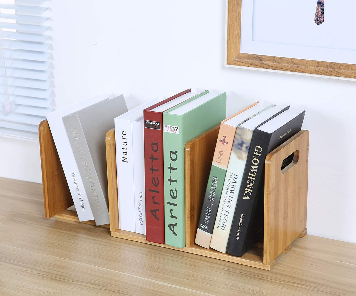 Salafey Expandable Bamboo Desktop Bookshelf - Versatile Organiser for Home and Office Salafey