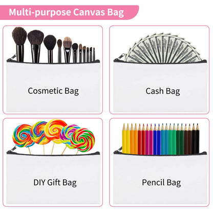 Valyria Sublimation Blanks Cosmetics Bag Bulk Heat Transfer Makeup Pouches Zipper Canvas Travel Toiletry Bag for Travel DIY Craft 12 Pieces