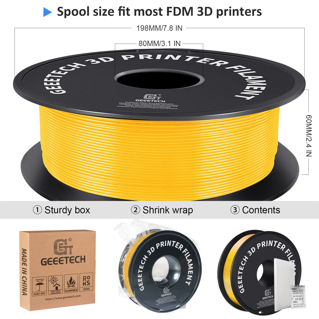 Geeetech Yellow PLA Filament 1.75mm, 3D Printer Filament Dimensional Accuracy +/- 0.03mm, Upgrade Tidy Winding Tangle-Free, 1kg Spool(2.2lbs) Fit Most FDM 3D Printers Geeetech
