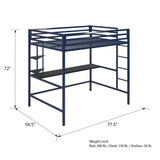 Novogratz Maxwell Metal Full Loft Bed with Desk & Shelves, Navy/Black Novogratz