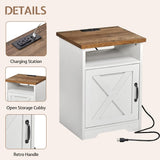 LUXOAK 3-Piece Farmhouse Living Room Table Sets, Includes 1 x Coffee Table, 2 x End Tables with Charging Station & USB Ports, Rustic Coffee Table Set of 3, Distressed White LUXOAK