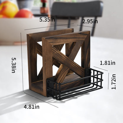 LIERONE Wooden Farmhouse Napkin Holder Rustic Napkin Holder for Salt and Pepper Shakers for Kitchen (brown)