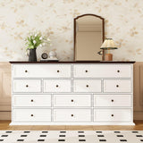 TAMUNE 12 Drawer Dresser Chest of Drawers, White Dresser for Bedroom, Retro Wood Dressers with 12 Drawers, for Living Room Bedroom Hallway, White and Brown 15.7”D x 61”W x 31.5”H TAMUNE