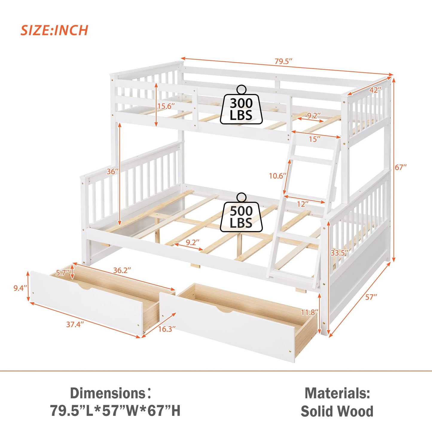 Merax Solid Wood Bunk Bed with Drawers – Convertible Twin Over Full Design in White - WoodArtSupply