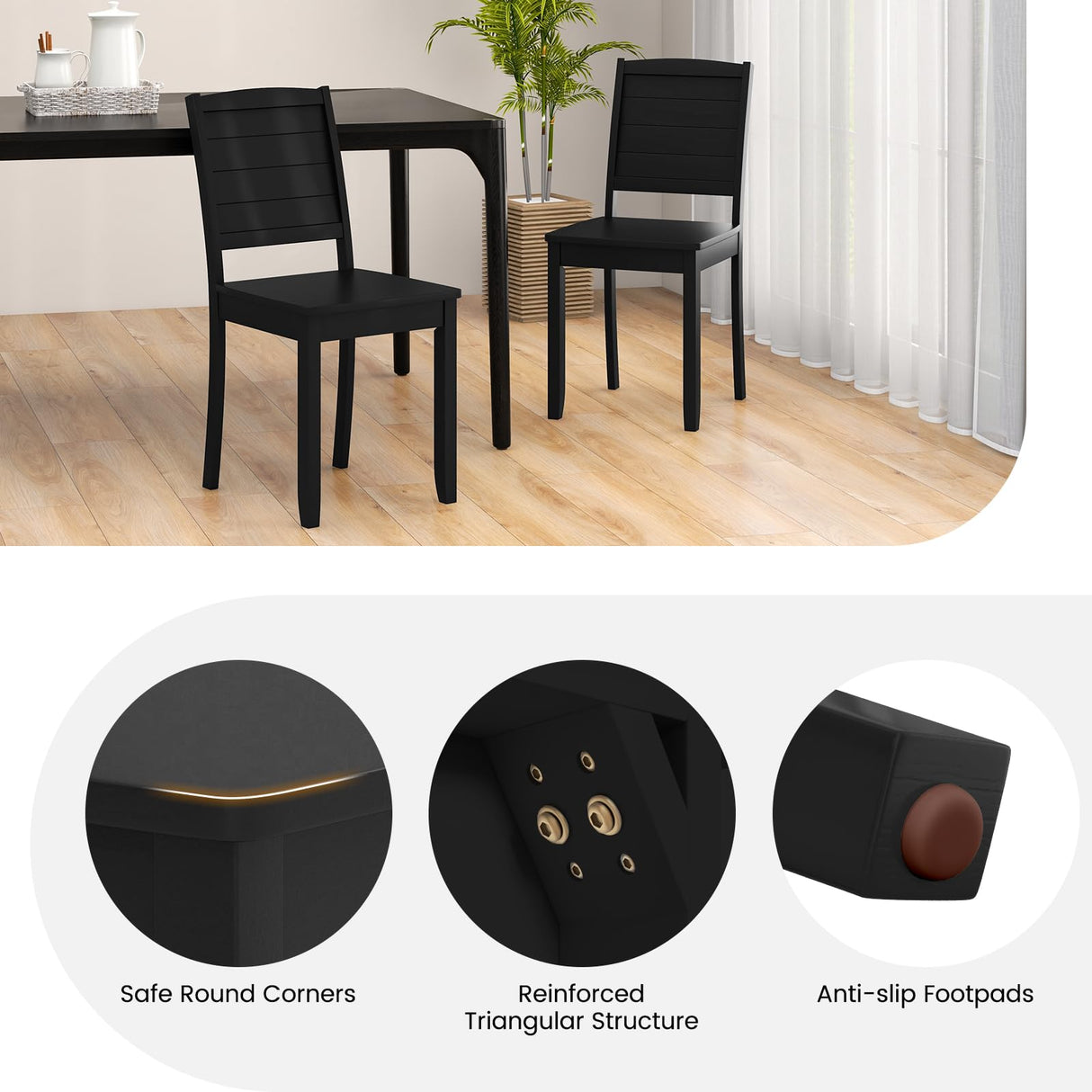 Giantex Wood Dining Chairs Set of 2, Modern Kitchen Chairs w/Rubber Wood Legs, Curved Backrest, Farmhouse Diner Chairs, Wooden Armless Side Chairs for Home Dining, Restaurant, Load 400 LBS, Black Giantex