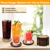Mckanti 5 Pack Wood Coasters for Drinks with Cotton Coasters Insert, Wooden Coasters with Holder for Coffee Table Decor, Absorbent Coasters for Kinds of Cups, 4.3 Inches Mckanti
