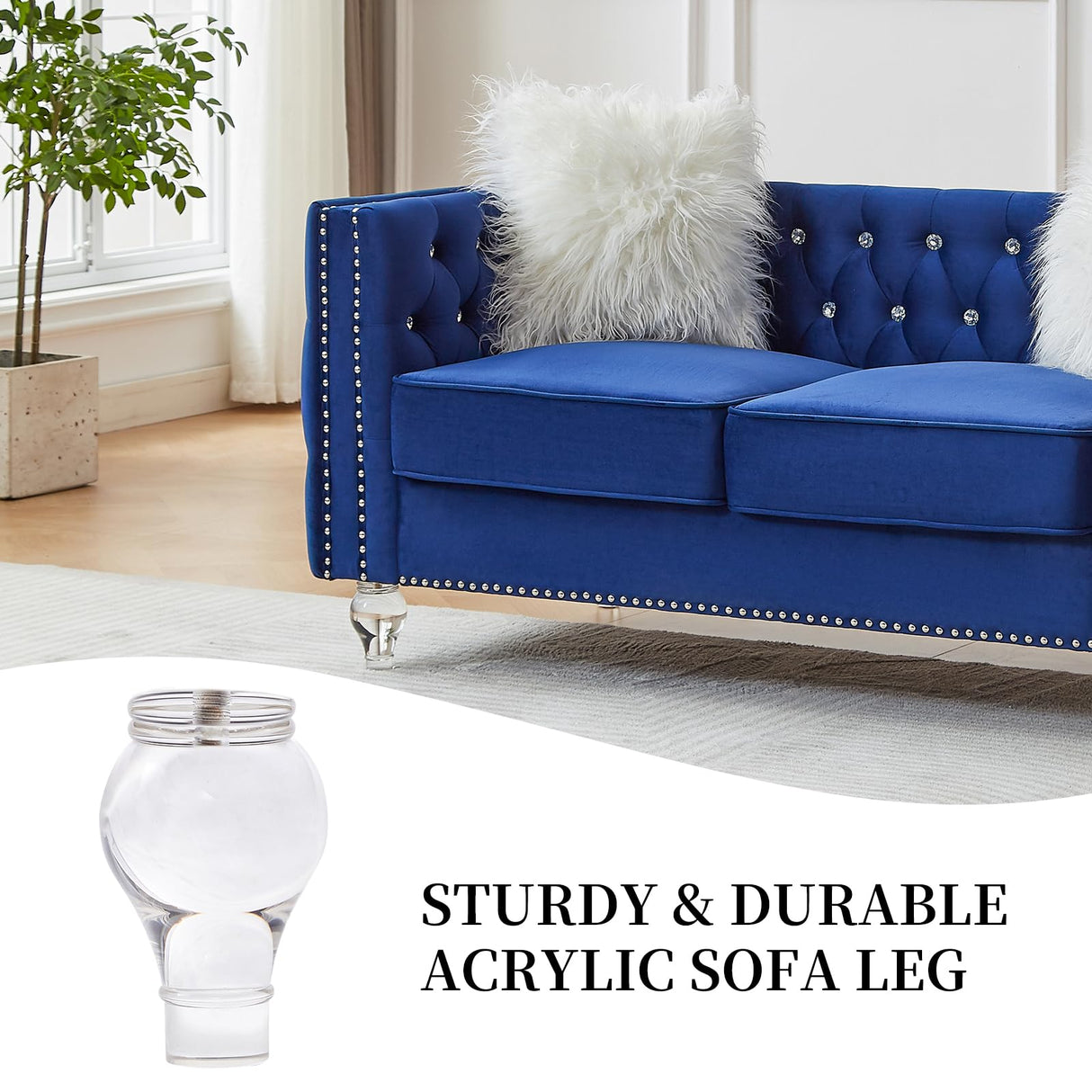 Homies Life 60" Chesterfield Sofa, Velvet Mid-Century Modern Upholstered Loveseat Sofa with 2 Throw Pillows and Acrylic Legs, Nailhead Button Tufted Vintage Couch for Living Room, Apartment, Blue Homies Life