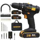 INSPIRITECH 21V Cordless Drill with 2 Batteries and Charger,3/8-Inch Keyless Chuck Power Drill Set,2 Variable Speed Electric Drill Driver, 19 Torque Setting with Drill/Driver Bits… INSPIRITECH