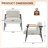 GarveeHome Comfy Chair, Modern Accent Chair with Metal Frame, Cozy Reading Chair with Soft Cushion & Wood Armrest for Bedroom, Living Room, White GarveeHome