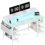 Lufeiya White Desk with Storage Shelves - 47 inch Home Office Gaming Desk with Monitor Stand, Computer Desk with LED Lights and Power Outlets, White Lufeiya