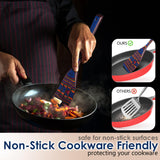 Wooden Spoons for Cooking, 7 Pcs Pakkawood Wooden Kitchen Cooking Spoon Utensil Tools Set Includes Spatula Corner Spoon Rice Paddle Friendly to Non-Stick Cookware by HOWHONG (Blue) HOWHONG