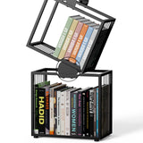 sugitek 5-Tier Skinny Bookshelf with Unique Geometric Design - Modern Metal Bookcase with LED Lights, Space-Saving Narrow Organizer for Living Room, Bedroom, Office, Corner- Black sugitek
