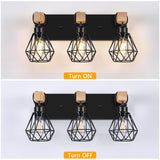 FadimiKoo 3-Light Farmhouse Bathroom Vanity Light Fixtures, Wood Bathroom Lighting Over Mirror, Black Vanity Lights with Metal Lampshade, Vintage Wall Light Fixtures for Bedroom, Living Room, Hallway FadimiKoo
