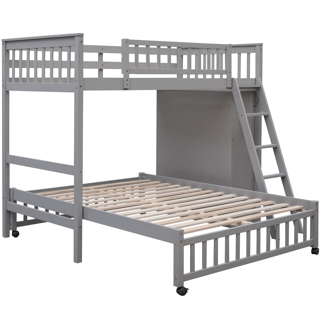 Harper & Bright Designs Twin Over Full Bunk Bed with Storage, Solid Wood Bunk Bed with 6 Drawers and 3 Flexible Shelves, Movable Bottom Bed with Wheels, for Kids Teens Adults (Gray) Harper & Bright Designs