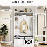 Redlife Entryway Hutch,Hall Tree with Storage Bench, Farmhouse Entryway Bench with Coat Rack, 6-in-1 Coat Rack with Bench, Entrance Organizer with Shoe Storage, Hall Tree with Bench for Hallway Redlifeᅟᅠ