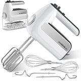 5-Speed Electric Hand Mixer, 800W Handheld Mixer with Turbo for Baking & Cooking, Kitchen Food Mixer with Storage Case & 5 Stainless Steel Attachments (2 Beaters, 2 Dough Hooks, 2 Whisks)-White CHIDOLL