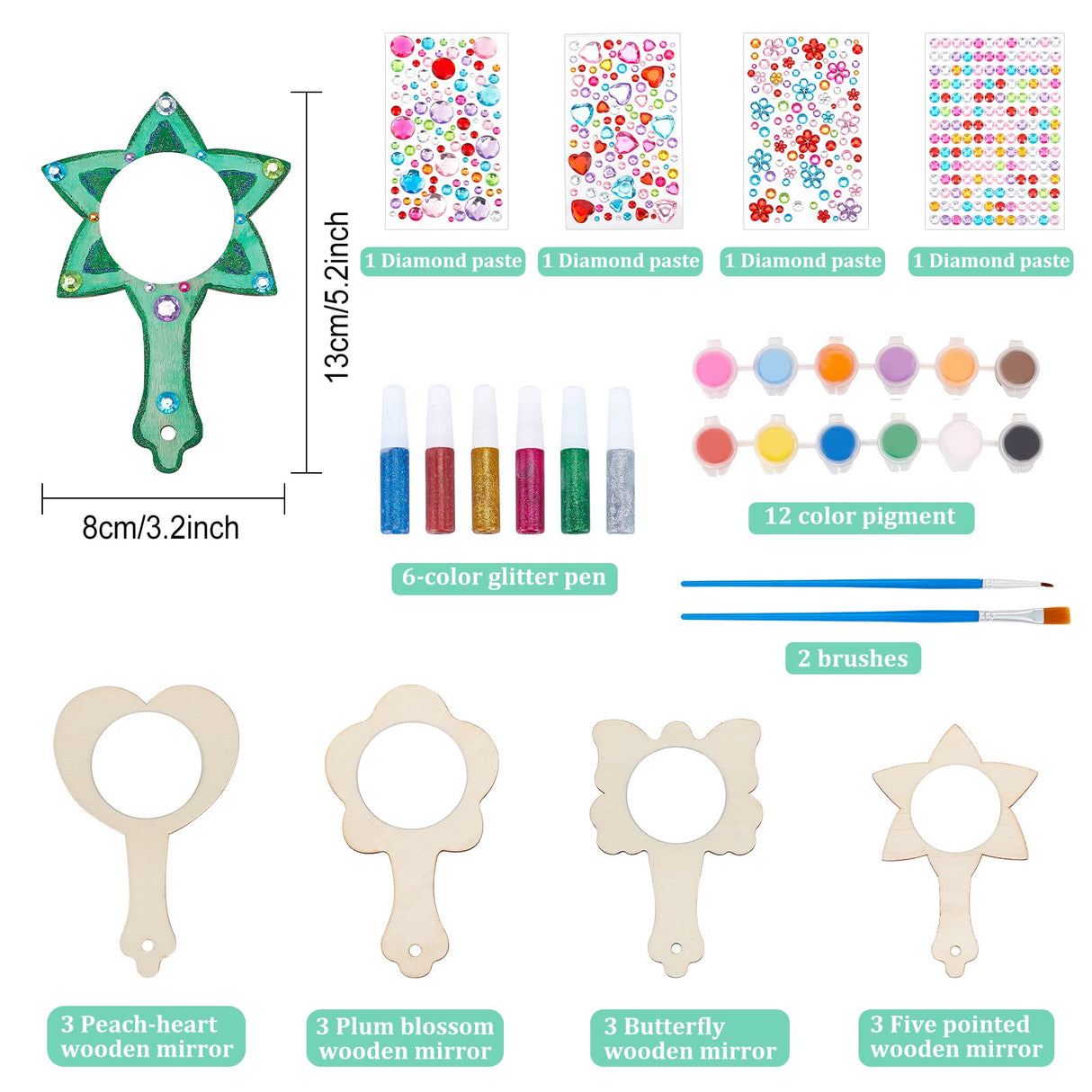 WEBEEDY 12 Sets Wooden Princess Mirror Craft Kit to Paint and Decorate, Mini Mirror Arts and Crafts Activities for Princess Parties, Projects or Home Crafting WEBEEDY