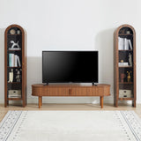 YUCHIATH 66.93" H Arched Bookcase, 5-Tier Arched Cabinet Bookcase with Adjustable Shelves, Accent Display Cabinet with Glass Door for Living Room, Reading Room and Bedroom (Walnut) YUCHIATH