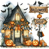 Pumpkin Bat Shop Diamond Art Kits for Adults, 5D Halloween Diamond Painting Kits for Adults Beginners, DIY Full Round Drill Diamond Dot Painting Gem Art Kits for Adult, Home Wall Decor 13.8x13.8 Inch VCLKDIY