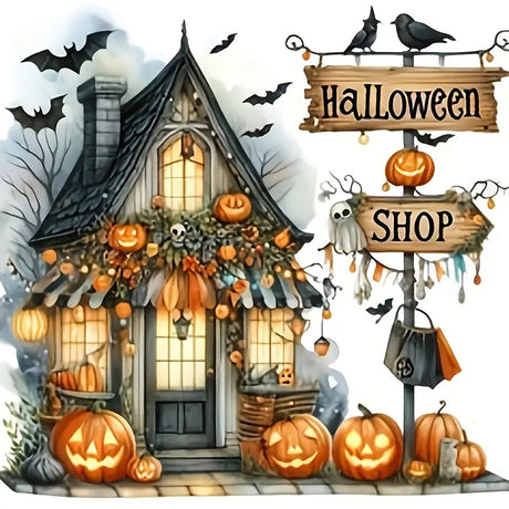 Pumpkin Bat Shop Diamond Art Kits for Adults, 5D Halloween Diamond Painting Kits for Adults Beginners, DIY Full Round Drill Diamond Dot Painting Gem Art Kits for Adult, Home Wall Decor 13.8x13.8 Inch VCLKDIY