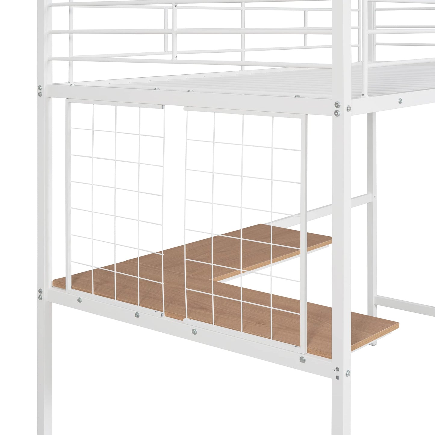 Harper & Bright Designs Twin Size Metal Loft Bed Frame, Loft Bed with L-Shape Desk and Metal Grid, Space Saving Loft Bed with Desk Underneath for Kids,Teens,White