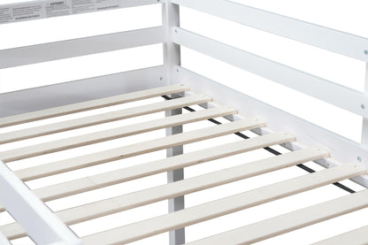 UOCFYK Twin Size Low Loft Bed for Kids, Solid Wooden Low Loft Bed Frame with Ladder and Guardrail for Small Room & Low Ceiling Bedrrom, No Box Spring Required, Slat Support, White