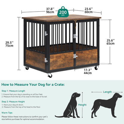 YITAHOME Rustic Heavy Duty Dog Crate Furniture with Wheels, Double-Doors Metal Dog Kennel Indoor for Small Medium Dogs, Decorative Dog House Side End Table, Chew-Resistant Wooden Dog Cage - WoodArtSupply