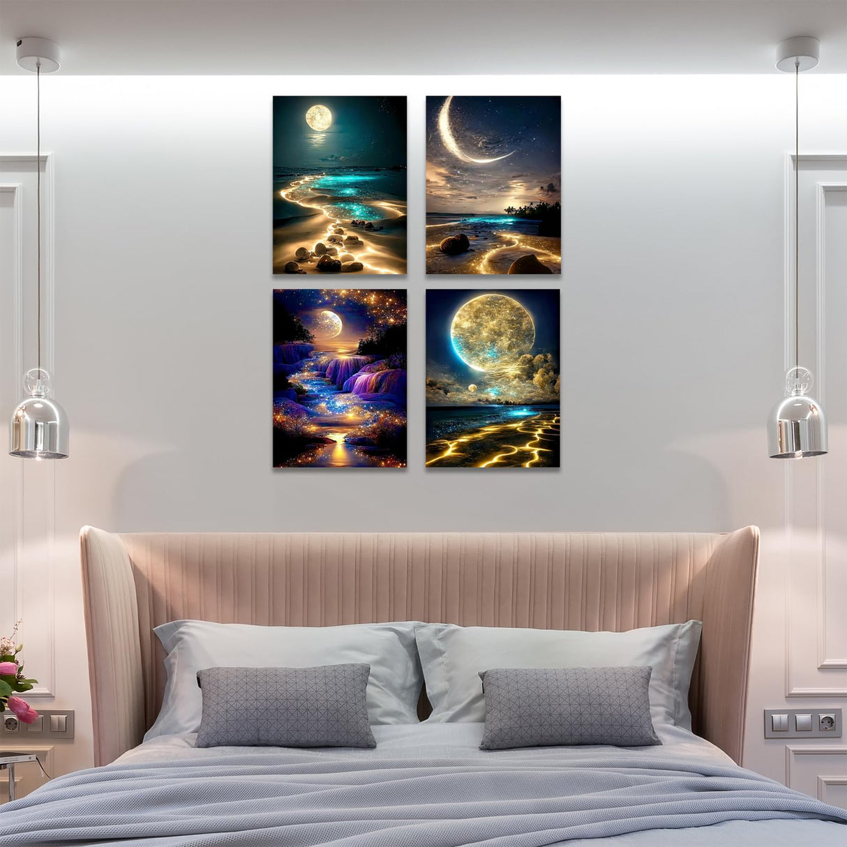 Muzagroo Art Moon Diamond Painting Kits for Adults, 5D Diamond Art Kits for Beginners, DIY Diamond Arts and Crafts for Living Room, Diamond dots Kits Kids Room 4 PCS Wall Art Muzagroo Art