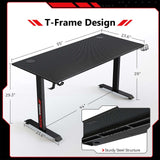SEVEN WARRIOR Gaming Desk 55’’, T-Shaped Carbon Fiber Surface Computer Desk with Full Mouse Pad, Gamer Desk with Headphone Hook, USB Rack, Cup Holder SEVEN WARRIOR