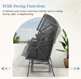 ECOTOUGE Indoor Outdoor Oversized Loveseat, Patio Double Egg Chair, 2-Person Extra Large Rattan Lounge Rocking Glider Chairs w/Pillow and Thicken Padded Cushions for Garden Balcony Sunroom, Grey ECOTOUGE