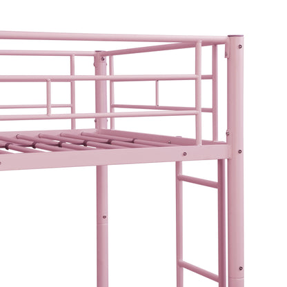 Zyerch Twin Over Twin Bunk Bed with Trundle, 3 Bunk Beds for Kids, Twin Bunk Beds Metal Bed Frame with 2 Ladders & Full Length Guardrail, Noise Free Metal Bunkbeds, Pink