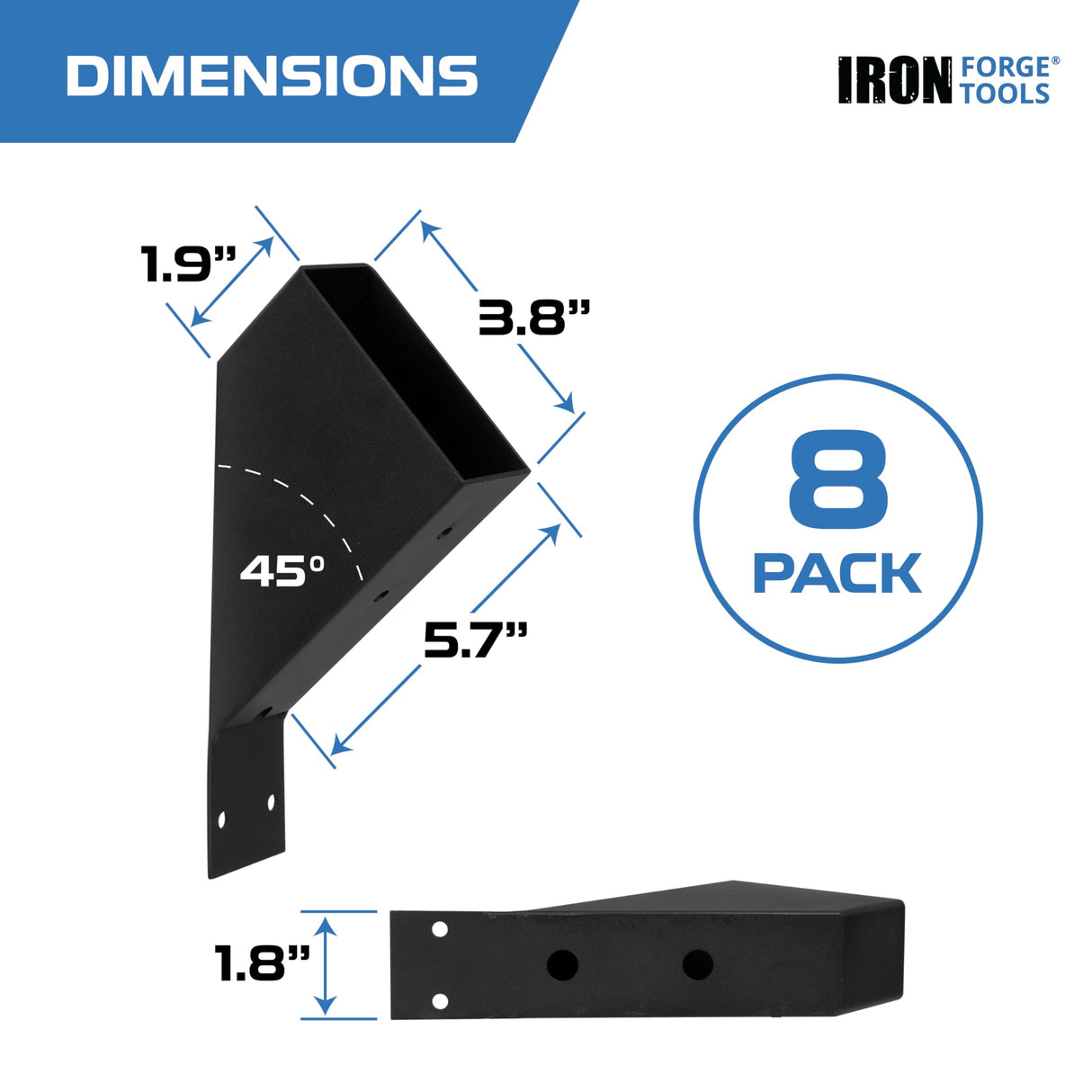 Iron Forge Tools 2x4 Pergola Brackets - 8 Pack Powdercoated Steel Corner Pergola Kit - 45 Degree Angle Bracket Angle Brace for DIY Installation - Hardware Kit and Accessories, Roof Gazebo Kits Iron Forge Tools