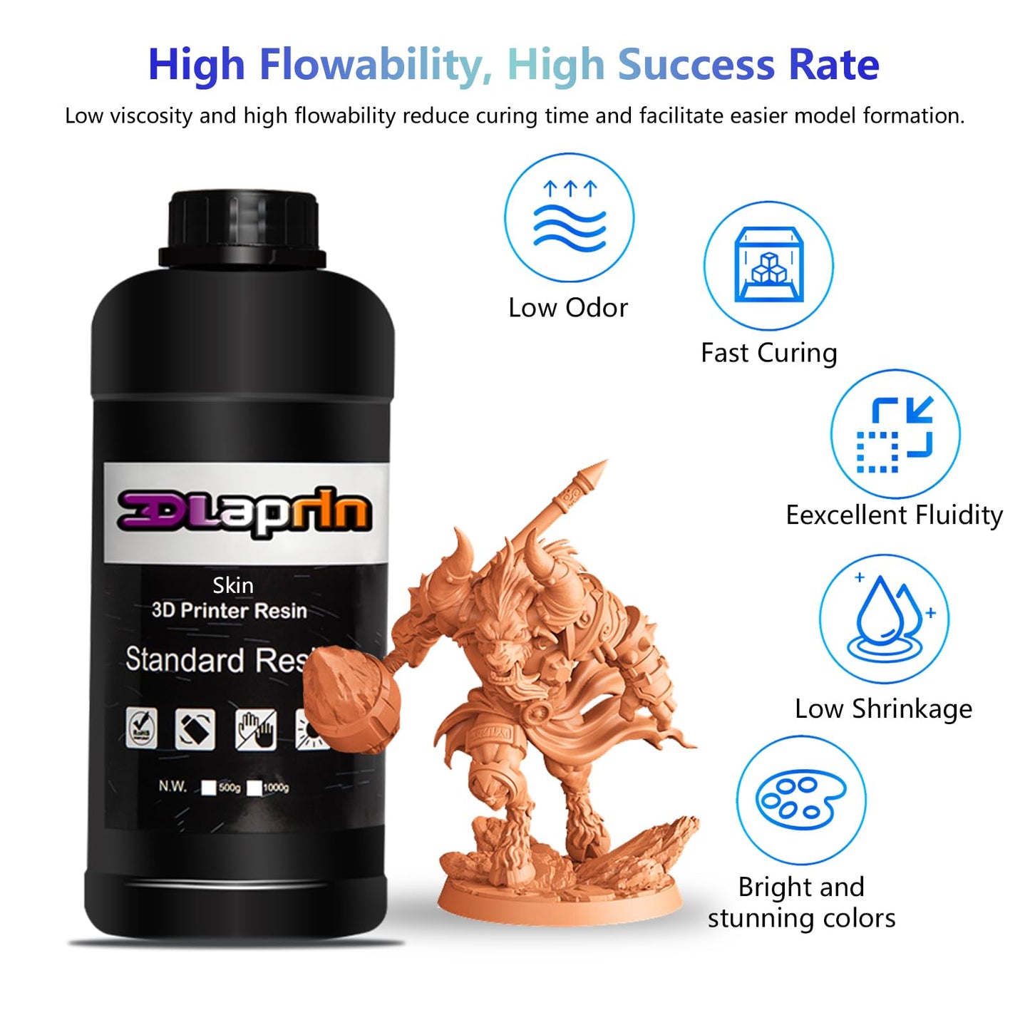 OLAPRIN 3D Printer Resin, Rigid Resin with Clear Details, Fast Curing, High Precision Resin, Low Odor, Widely Compatible with All Resin 3D Printers (Skin, 1kg)