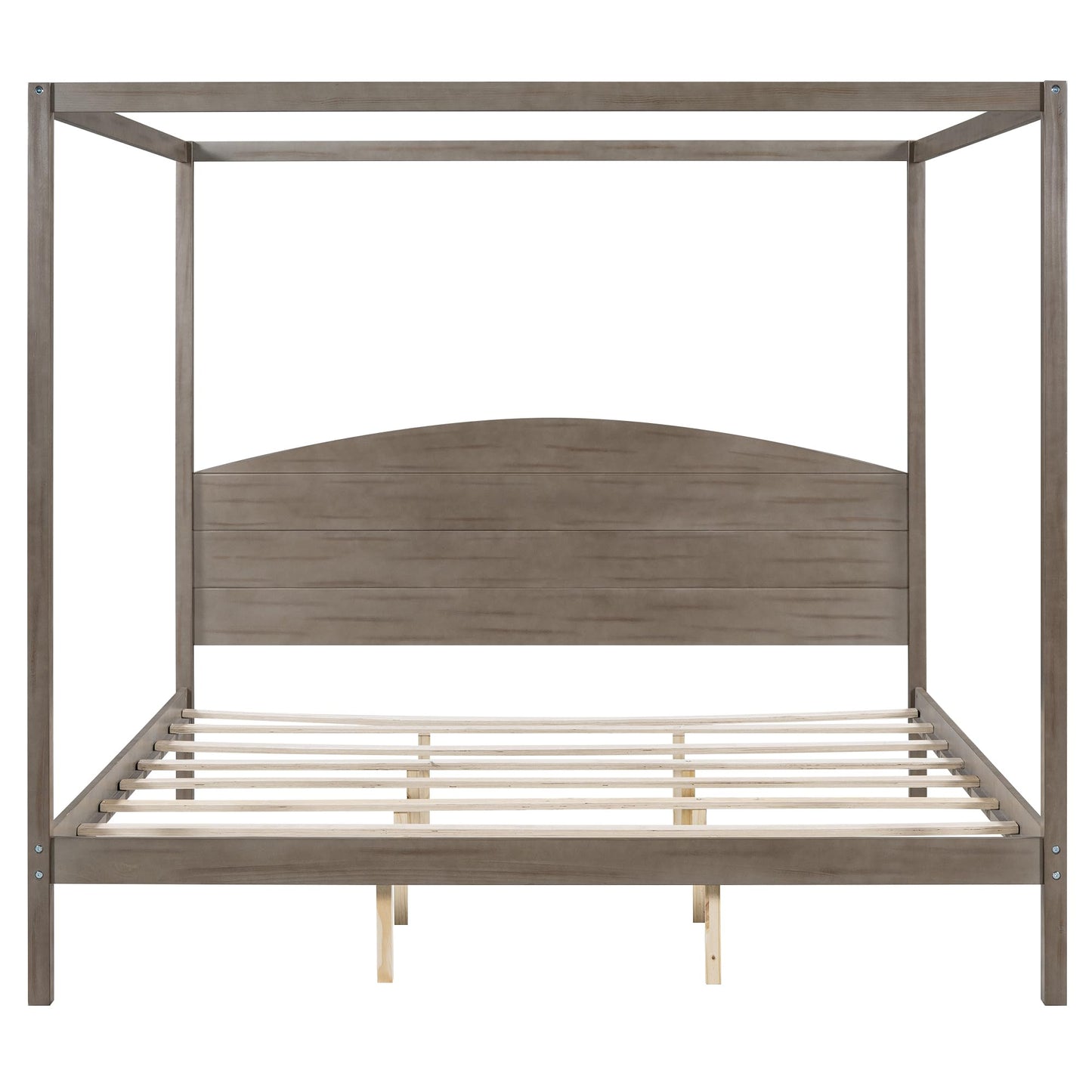 Harper & Bright Designs Brown Wash King Canopy Bed Frame with Headboard & Support Legs - WoodArtSupply