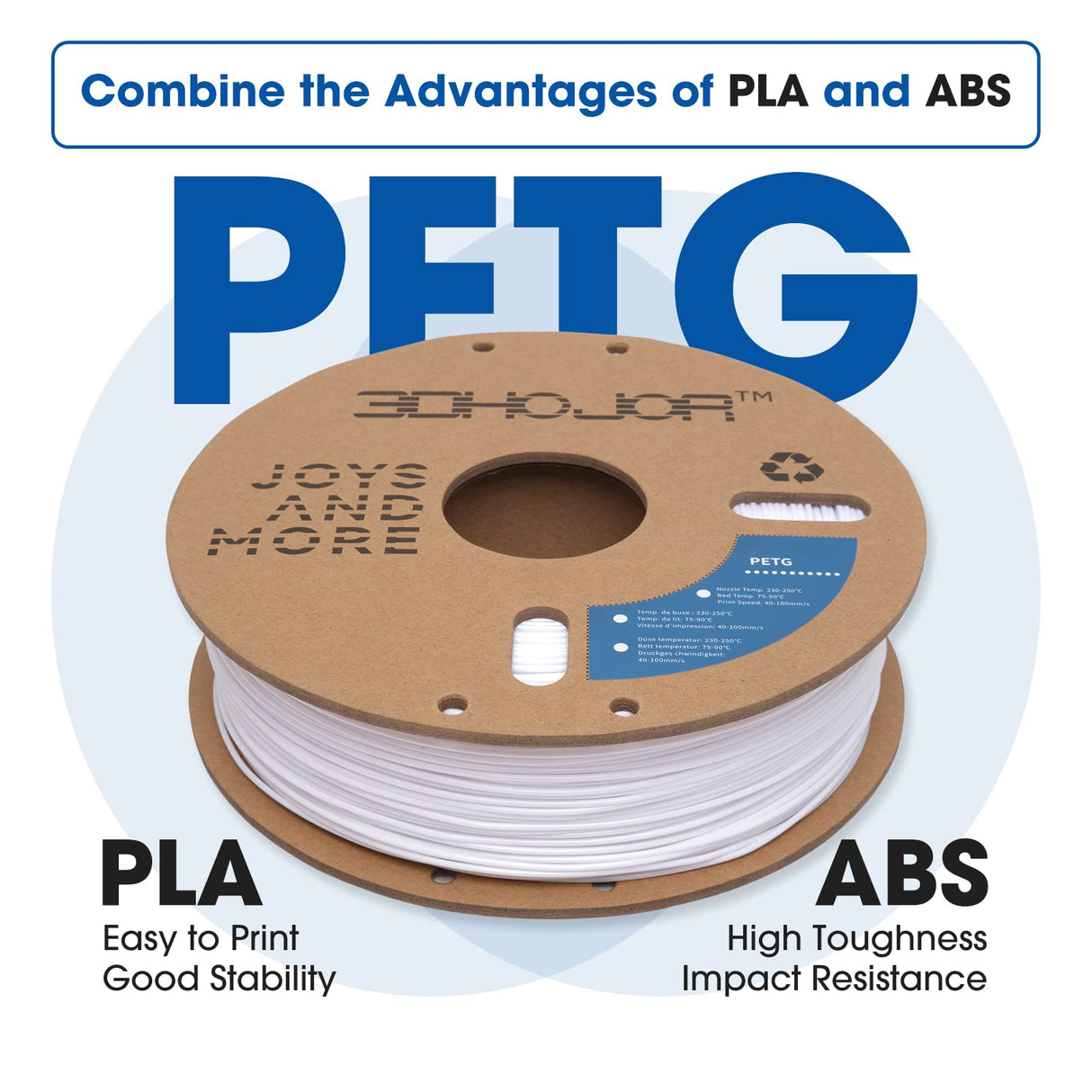 3DHoJor PETG Filament 1.75mm White, 3D Printing Filament 1kg Spool(2.2lbs), 3D Filament 1.75mm Dimensional Accuracy +/- 0.03mm Non Tangling Non Clogging Non Stringing,Print with Most 3D Printers 3DHoJor