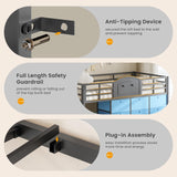 VIAGDO Low Loft Bed Twin Size with 9 Storage Drawers and LED Lights, Metal Twin Loft Bed with Stairway Shelf Storage, Low Loft Bed with Safety Guardrail and Under-Bed Hideaway for Kids, Grey VIAGDO