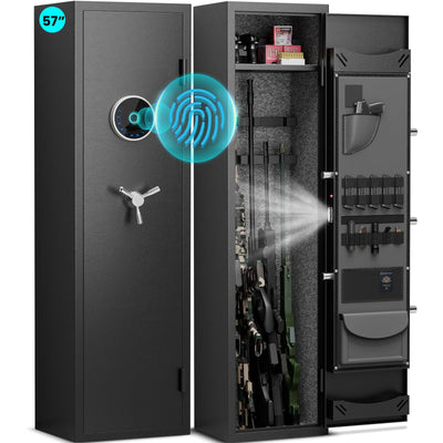 5-6 Rifle Gun Safe, Biometric Gun Safe, 57" Long Gun Safe for Rifles and Pistols, Quick Access Gun Cabinet for Rifles and Shotguns with Backlit Touch Keypad, Dual Alarm System, 3 Gun Racks