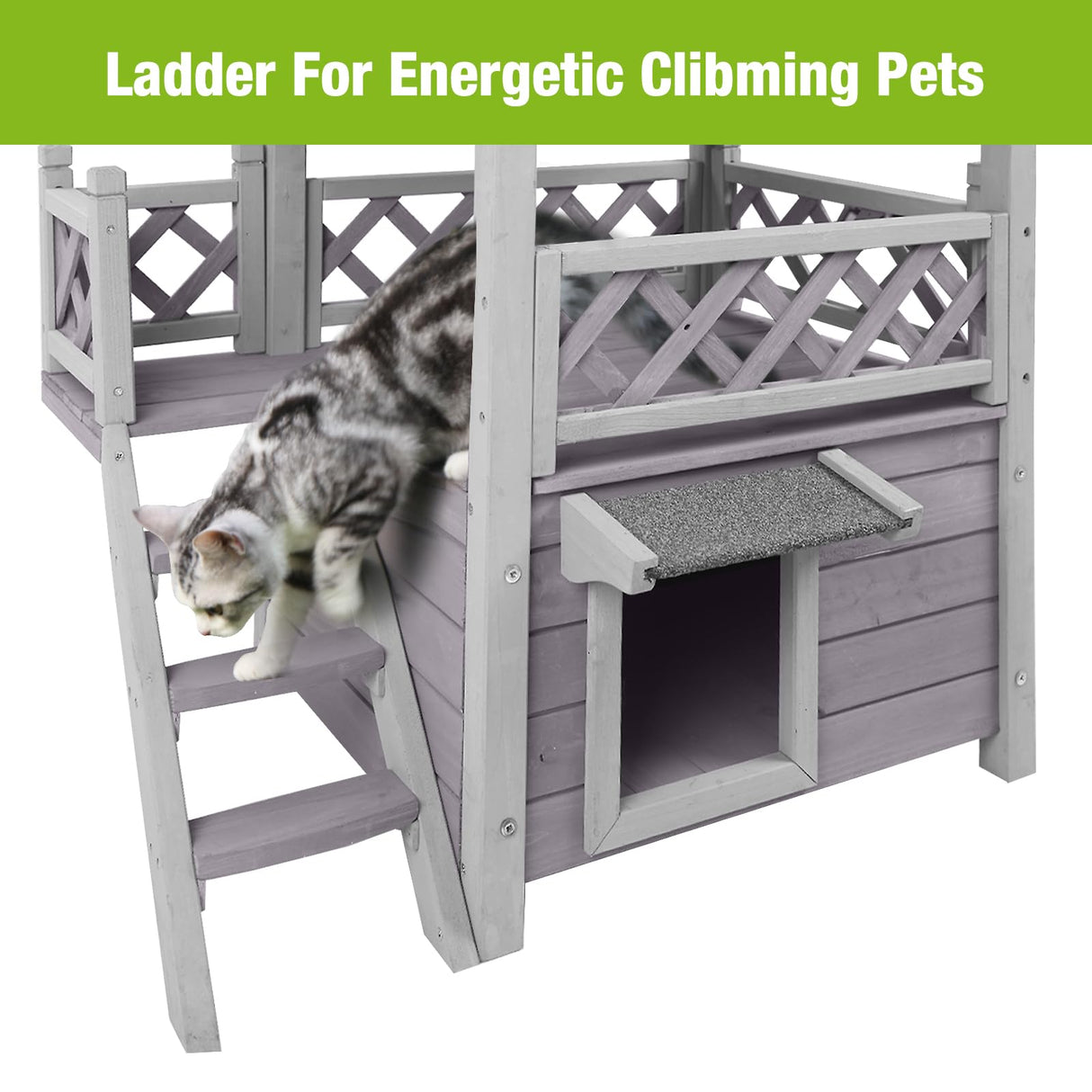 GUTINNEEN Cat House Outdoor Weatheproof Feral Cat Shelter Wooden Cat Condos for Winter Large Balcony GUTINNEEN