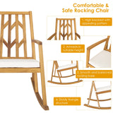 Tangkula Acacia Wood Patio Rocking Chair, Outdoor Porch Rocker W/Removable High-Density Cushion, All-Weather Resistance, Balanced Rocking Base, Perfect for Garden, Backyard, Poolside (1, White) Tangkula