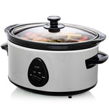 OVENTE Electric Slow Cooker with 3 Cooking Settings, Dishwasher-Safe Stoneware, Tempered Glass Lid and 3.7 Quart Oval Ceramic Pot Perfect for Entrees, Soups, Sauces, Stews and Dips, Silver SLO35ABR OVENTE