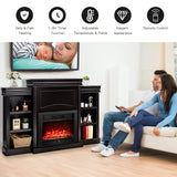 Tangkula 70" Mantel Fireplace, 750W/1500W Electric Fireplace w/Mantel & Built-in Bookshelves, 28.5-Inch Electric Fireplace w/Remote Control, 1-8H Timer, Adjustable Flame Brightness & Color (Black) Tangkula