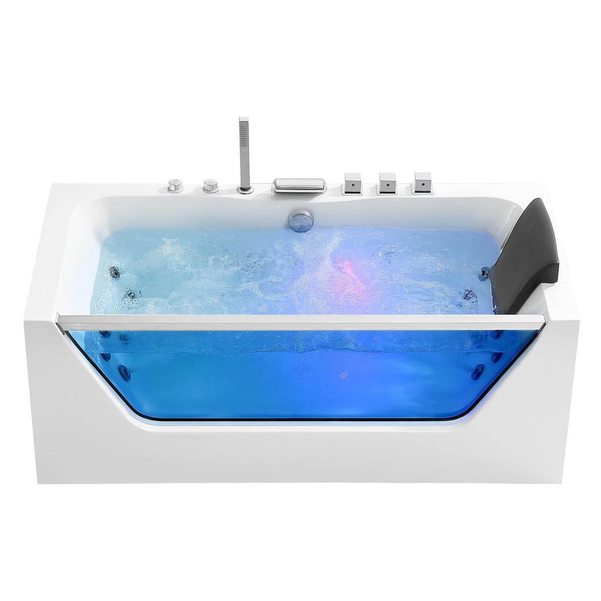 Empava 59 in. Acrylic Alcove Whirlpool Bathtub - Hydromassage Rectangular Jetted Soaking Tub with Center Drain - Waterfall Faucet Empava