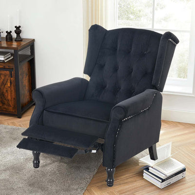 Altrobene Velvet Accent Chair, Push Back Recliner Chair, Wingback Arm Chair for Living Room/Bedroom/Home Theater/Reception Area, Black