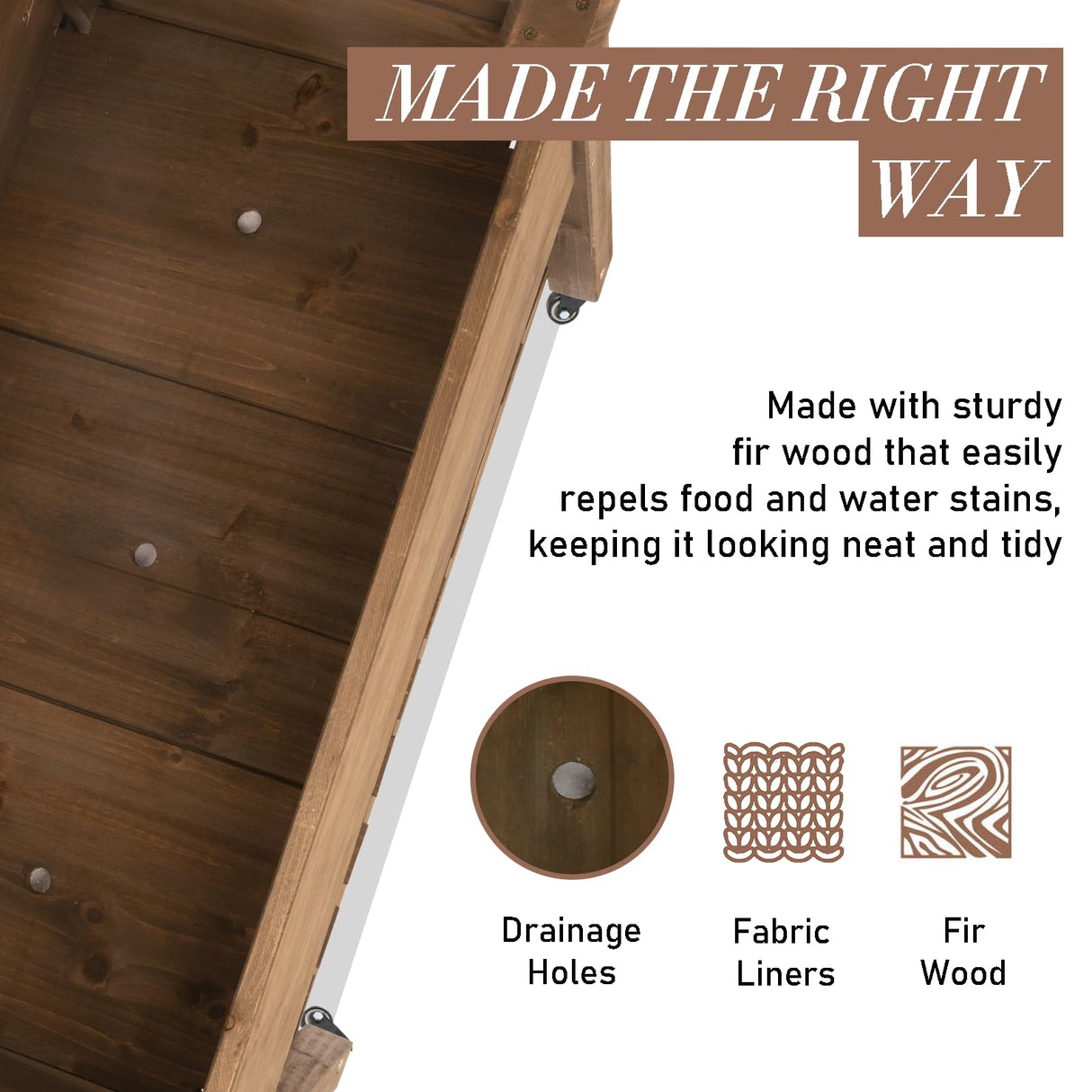 ketive Raised Garden Bed 55.5x24x32-inch Mobile Elevated Wood Planter with Lockable Wheels, Storage Shelf, Protective Liner （Brown） ketive