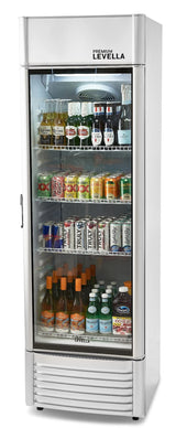 PremiumLevella PRF125DX Glass Door Display Refrigerator 12.5 cu ft Commercial Beverage Cooler Merchandiser With Customizable Lightbox - Silver PremiumLevella