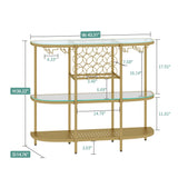 O&K FURNITURE Home Bar Table with Wine Racks, 3 Tier Wine Bar Table with Glass Holders, Wine Cabinet with Open Shelf, Liquor Bar Coffee Bar Table for Living Room Kitchen, Gold O&K FURNITURE