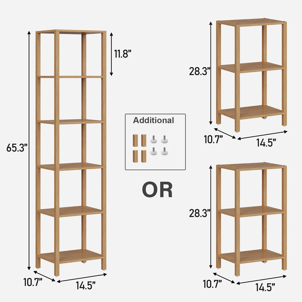 TUTOTAK Bookshelf, 6-Tier Tall Book Shelf, Narrow Bookcase for Small Space, DIY Stackable Bookshelf, for Living Room, Office, Study, Entryway, Industrial, Natural BS01BN006 TUTOTAK